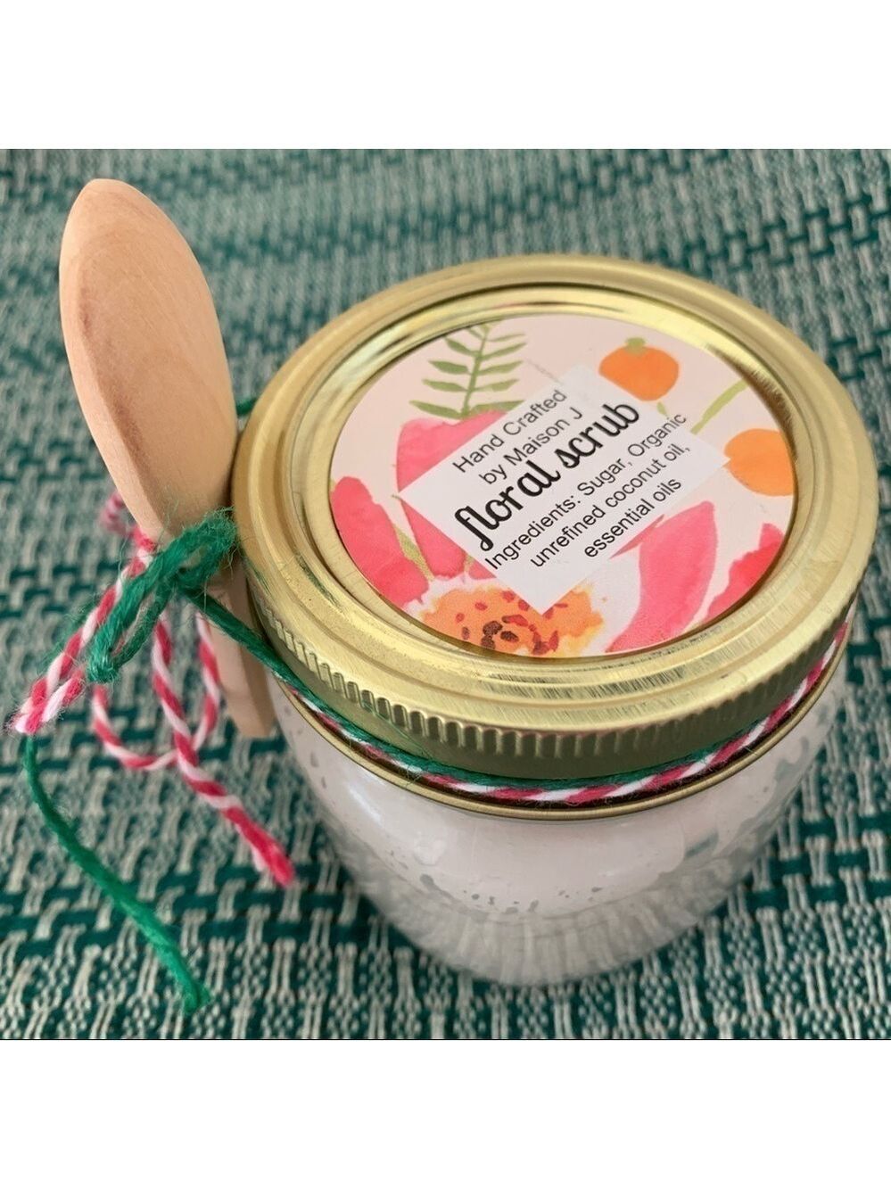 Floral sugar scrub, hand crafted, all natural exfoliating and moisturizi…